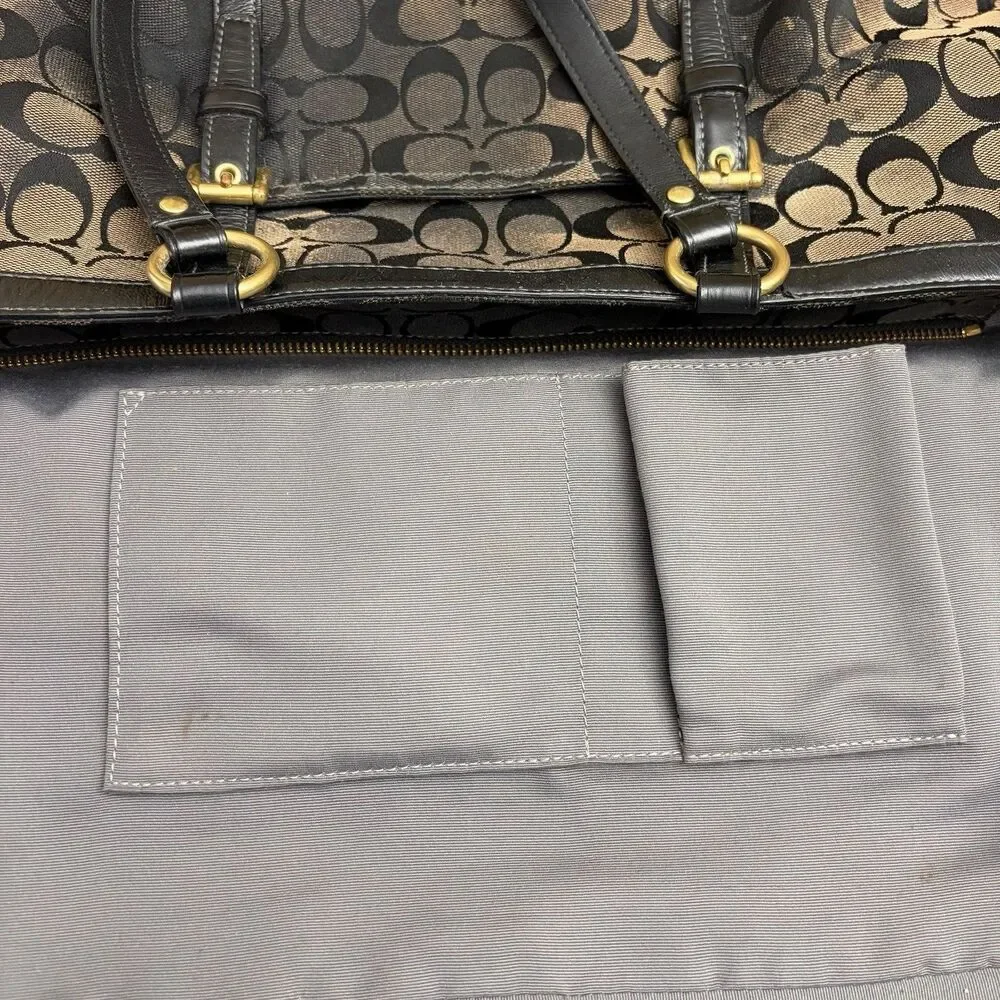 VTG Coach Signature Gallery Tote Shoulder Bag Brown Black Jacquard Leather Trim